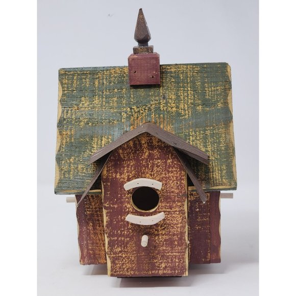 Vintage Home Interiors Wood Birdhouse On‎ A Stand Green And Brown - Picture 1 of 11